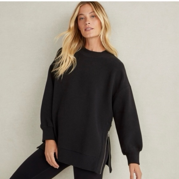 Varley Mae Boyfriend Sweatshirt Black Oversized Side Zip Pullover Top Women's XS - Picture 1 of 9